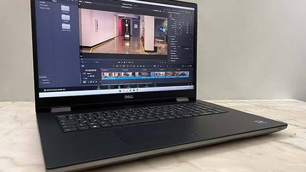 Front view of an open Dell Precision 7780 laptop, showcasing its large 17.3-inch anti-glare display with thin bezels and a top-centered webcam housing.