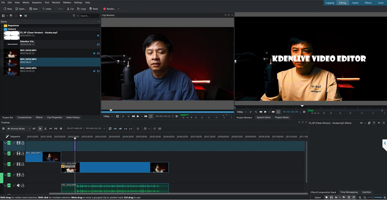 Full-featured video editor running in a browser window with no install.